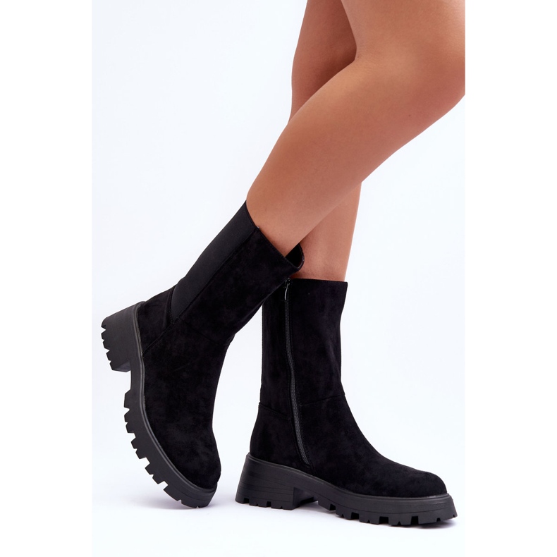 Damen-Stiefel aus Wildleder mit flachem Absatz in Schwarz Altandros 2