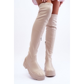 FB3 Hohe beige Dudesa-Reißverschlussstiefel 1
