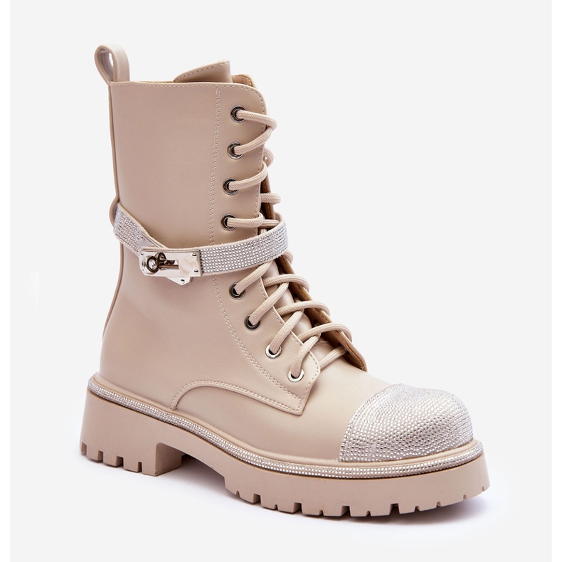 Damen-Arbeiterstiefel mit Lederverzierung Beige Totah 1