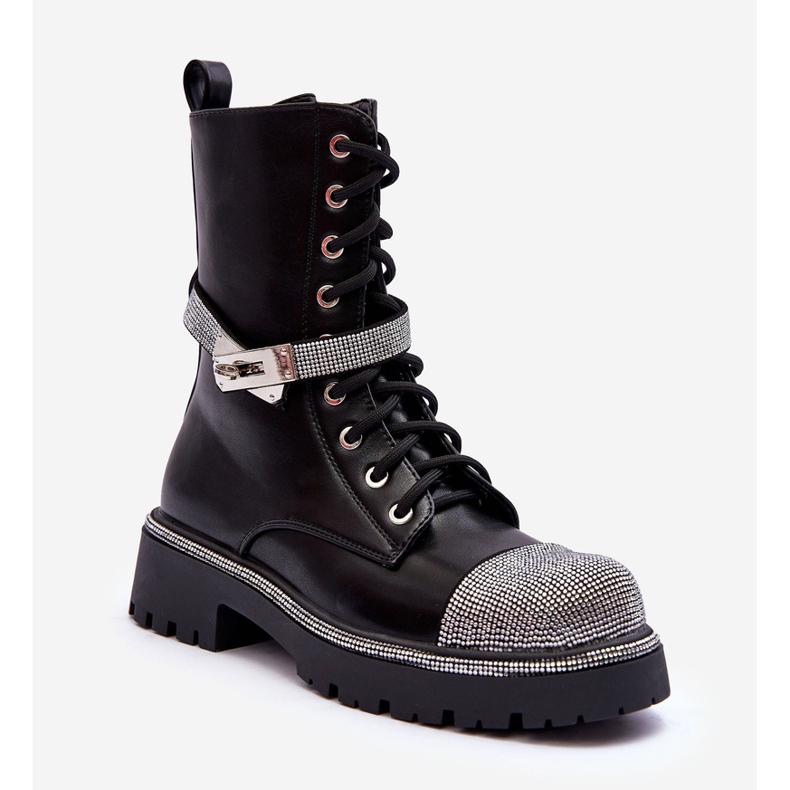 Damen-Arbeiterstiefel mit Lederverzierung Black Totah schwarz 1