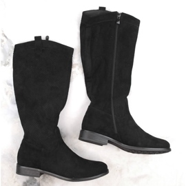 Durchbrochene Damenstiefel aus schwarzem Wildleder Vinceza 16456 1