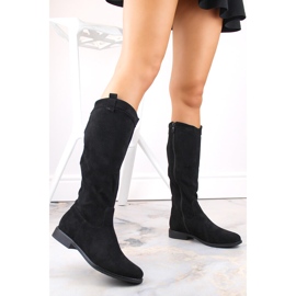 Durchbrochene Damenstiefel aus schwarzem Wildleder Vinceza 16456 4