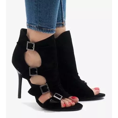 Schwarze Sandalen auf Wildleder mit hohem Absatz GH048 1