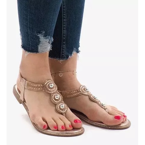 Champagner Flip-Flops mit elastischen verzierten Sandalen ST3107Y golden 1