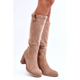 Damen-Wildlederstiefel mit hohem Absatz Beige Khabira 2