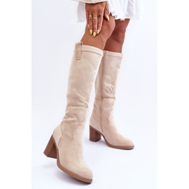 Damen-Wildlederstiefel mit hohem Absatz Hellbeige Khabira 2
