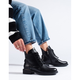 Schwarze flache Damenstiefel von Vinceza 1