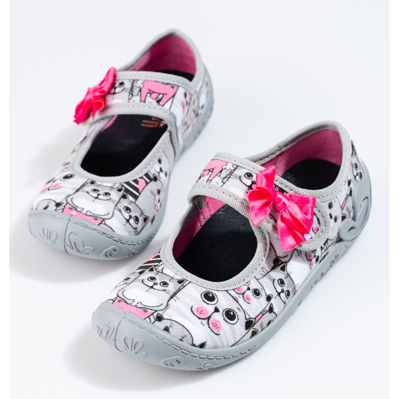 Graue Hausschuhe für Mädchen mit Shelovet-Schleife 1