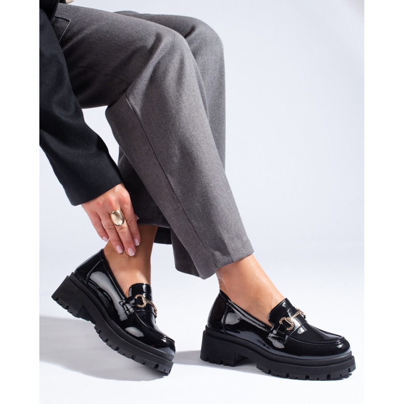 Shelovet Lackleder-Loafer mit dicker Sohle schwarz 1