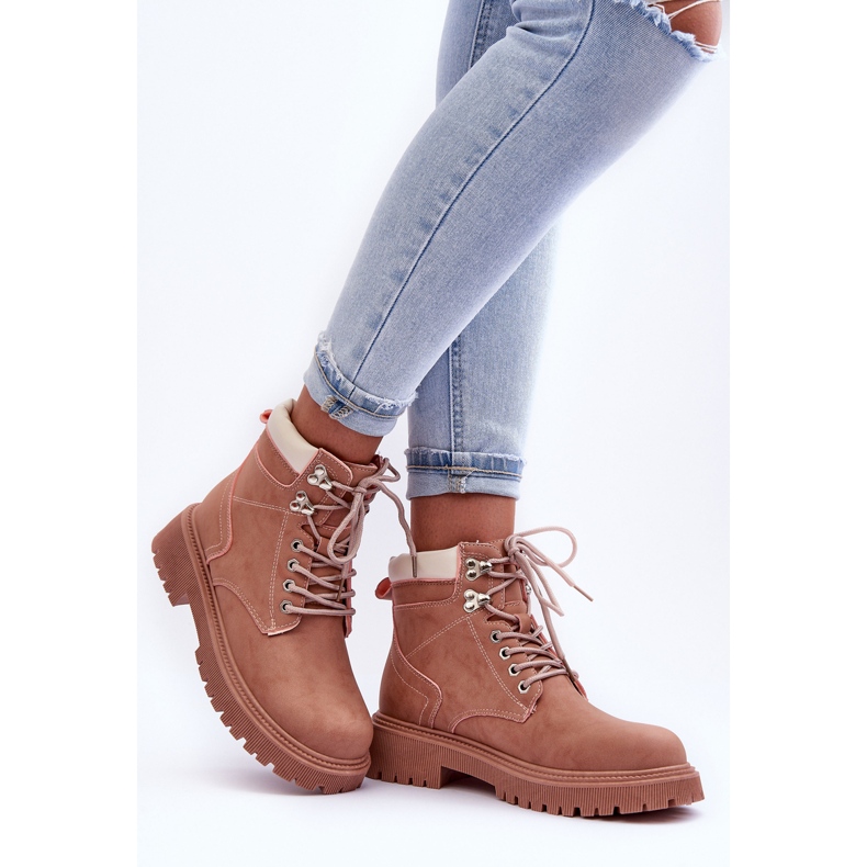 Warme Trapper-Stöcke aus Leder für Damen in Rosa 2