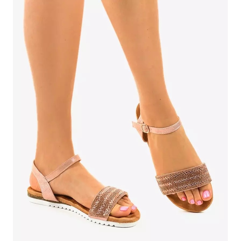 Rosa flache Sandalen verziert mit HT-69 2