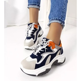 PA1 Marineblaue Sneaker mit hoher Sohle von Monica weiß navy blau orange grau 1