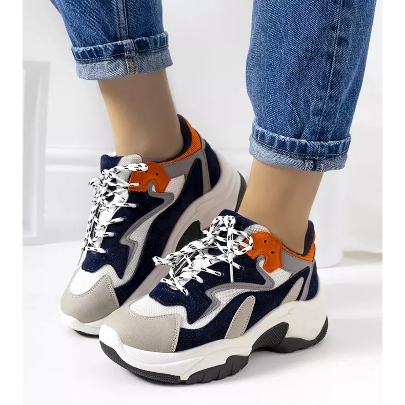 PA1 Marineblaue Sneaker mit hoher Sohle von Monica weiß navy blau orange grau 2
