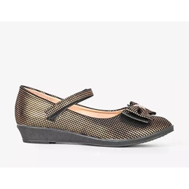 Goldene Ballerinas für Kinder mit Tienne-Schleife schwarz 1