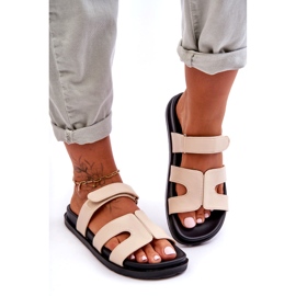 Klassische Damen-Hausschuhe aus Leder mit Klettverschluss Beige Amedon 3