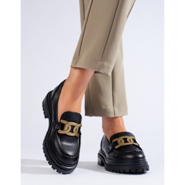 Schwarze Damenmokassins auf einem dicken Shelovet-Plateau 1