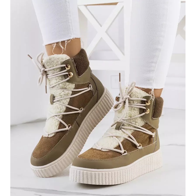 PA1 Grüne Damen-Schneestiefel von Laursen beige braun khaki 1