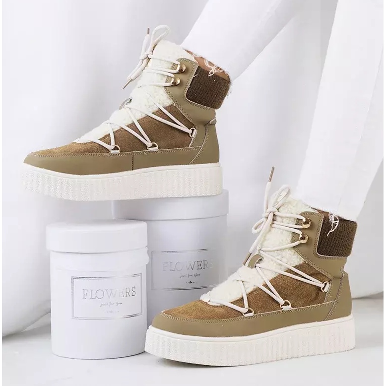 PA1 Grüne Damen-Schneestiefel von Laursen beige braun khaki 2