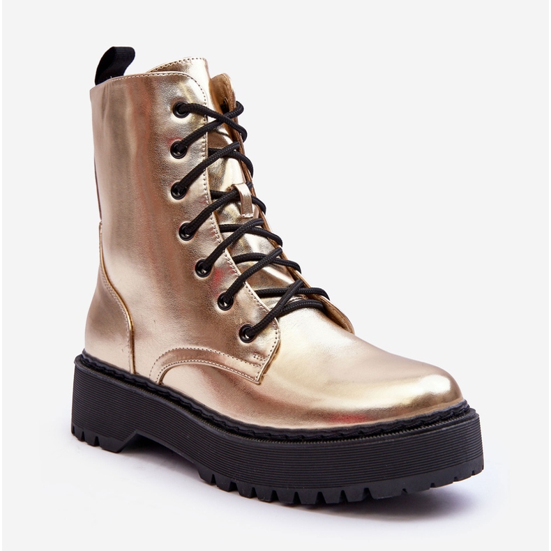 FB2 Leder-Metallic-Arbeiterstiefel Golden Teflorna 1