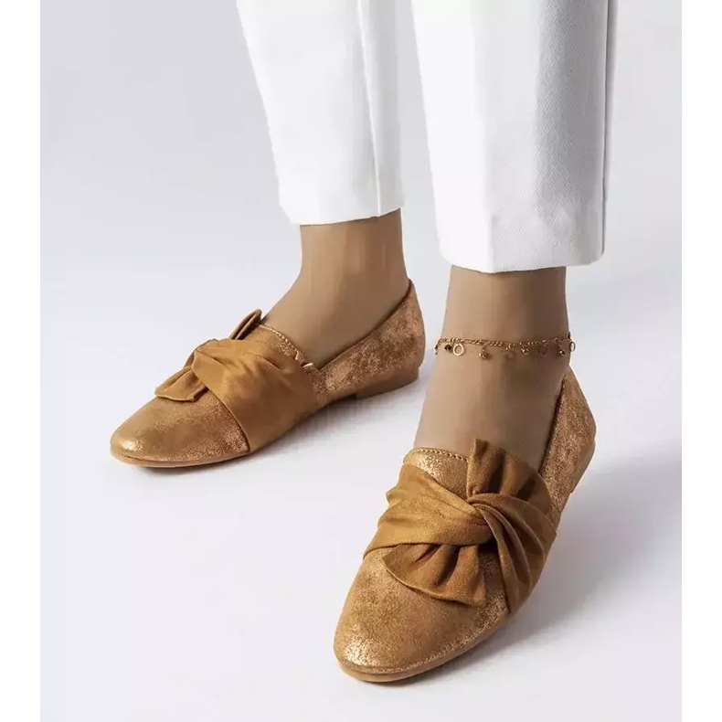 Braune Metallic-Ballerinas mit Schleife von Dodier golden 1