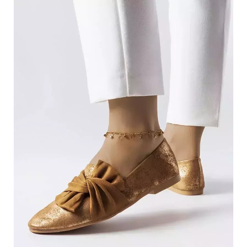 Braune Metallic-Ballerinas mit Schleife von Dodier golden 2
