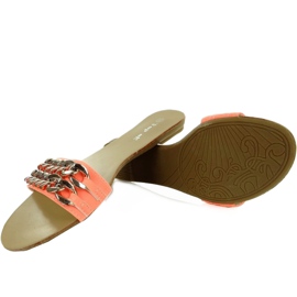 Pantoffeln mit Goldkette apricot-fluo orange 1