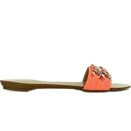 Pantoffeln mit Goldkette apricot-fluo orange 2