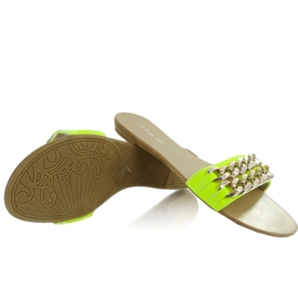 Hausschuhe mit goldener Kette MB-6272 gelb-fluo 1