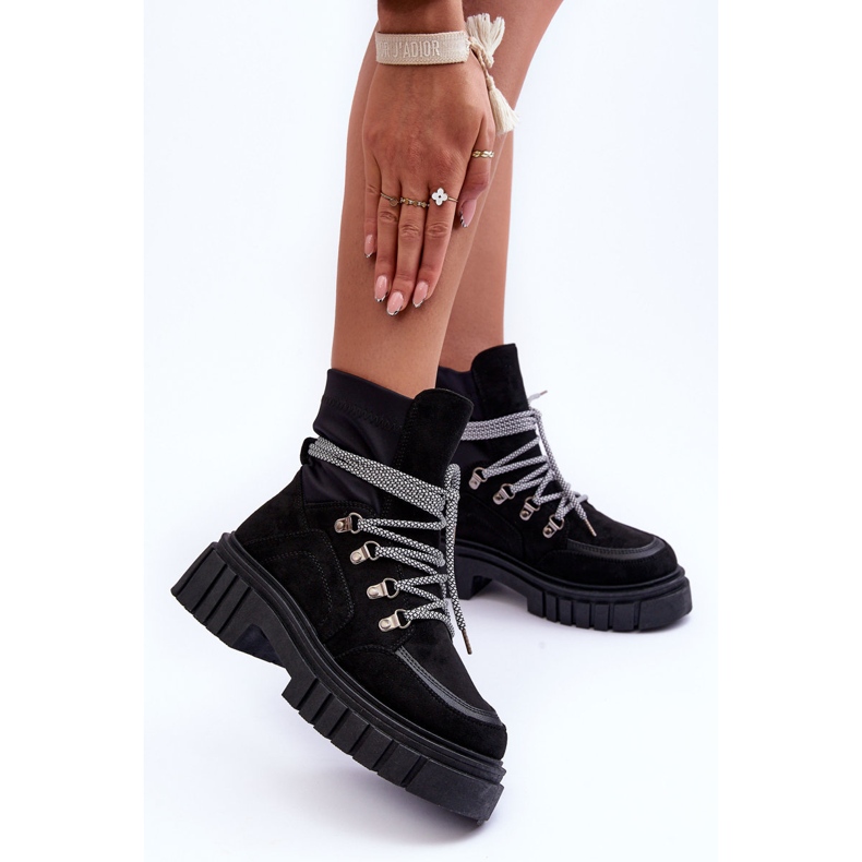 FB3 Damen-Schnürstiefel aus Wildleder in der Farbe Black Acorn schwarz 1