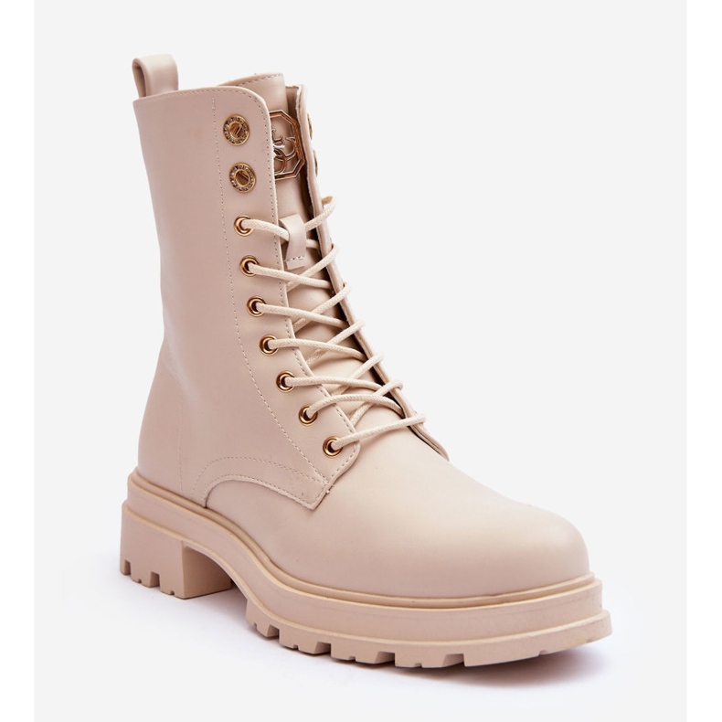 Vinceza Worker-Stiefeletten mit Verzierung Beige Yemannis 1