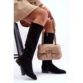 Wildleder-Stiefel mit flachem Absatz, Schwarz Eelin 1