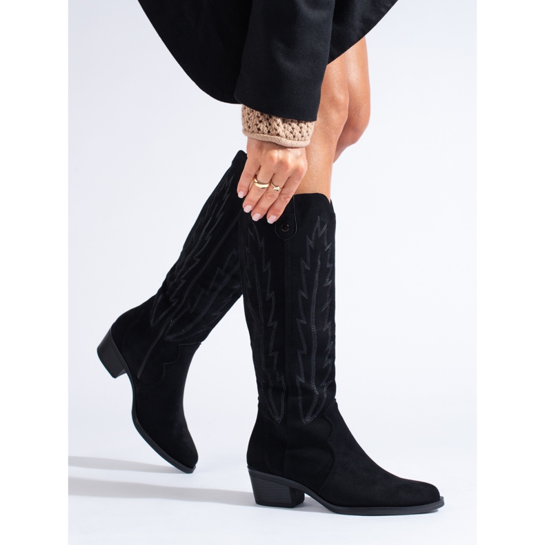 Shelovet Cowboystiefel aus schwarzem Wildleder 1