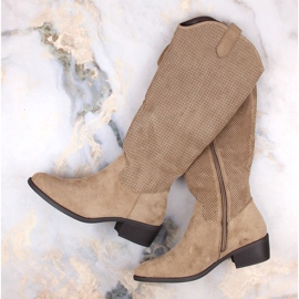 Beige isolierte Wildlederstiefel für Damen Jezzi RMR2353-4 1