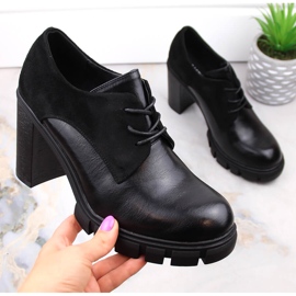 M. DASZYŃSKI Damenschuhe mit Pfosten und Plateau schwarz M.Daszyński SA218-2 1