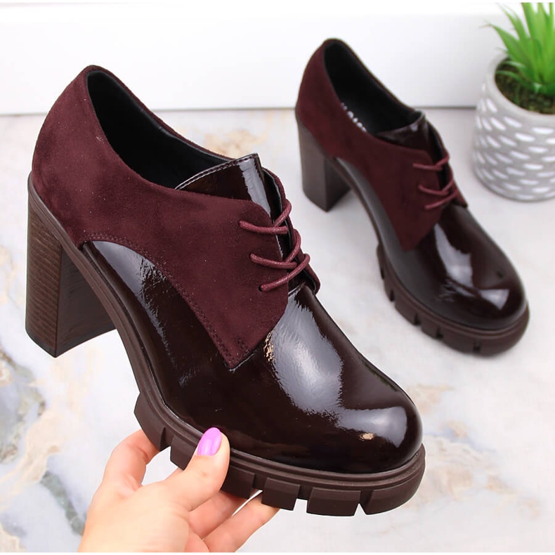 M. DASZYŃSKI Damenschuhe auf Pfosten und Plateau, kastanienbraun M.Daszyński SA218-2 rot 1