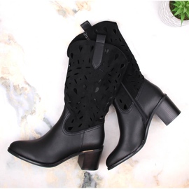 M. DASZYŃSKI Warme, durchbrochene Cowboystiefel für Damen, schwarz M.Daszyński MR2337-3 1