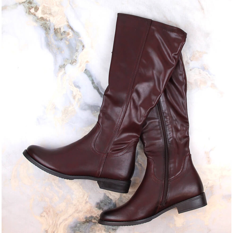 M. DASZYŃSKI Damenstiefel auf flachem, isoliertem Burgunderrot M.Daszyński SA62-69 1