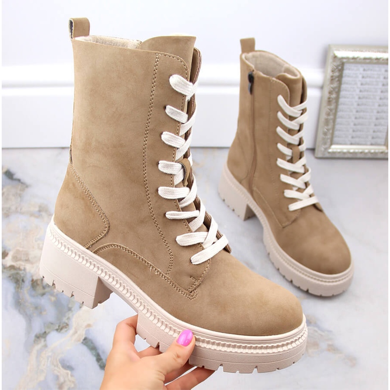 Isolierte Damen-Arbeiterstiefel aus Wildleder, Kamel, Potocki YQ21069 braun 1