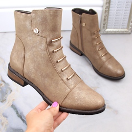 Flache Damenstiefel isoliert beige gold Jezzi ASA62-16 1