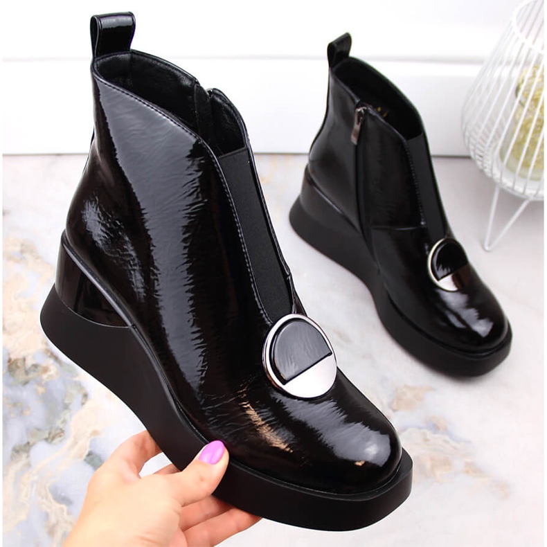 Schwarze Damen-Keilstiefel D&amp;A S.Barski Premium Collection MR870-36 1