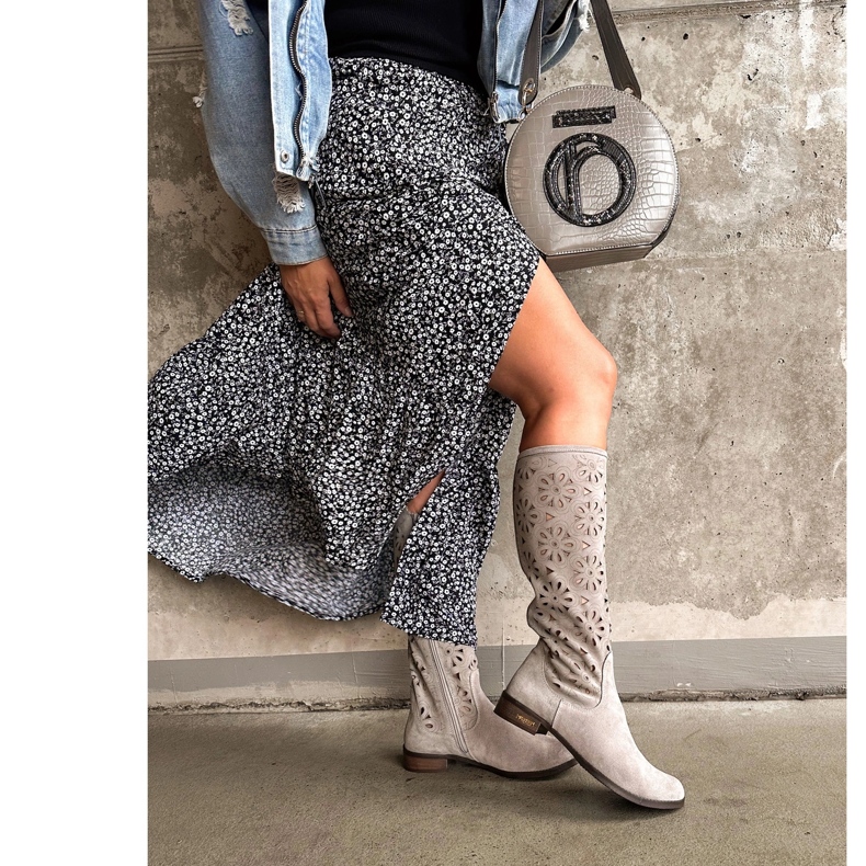 Olivier Hellgraue durchbrochene Damenstiefel 2