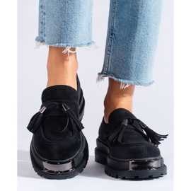 Schwarze Wildleder-Loafer mit Quasten von Shelovet 1