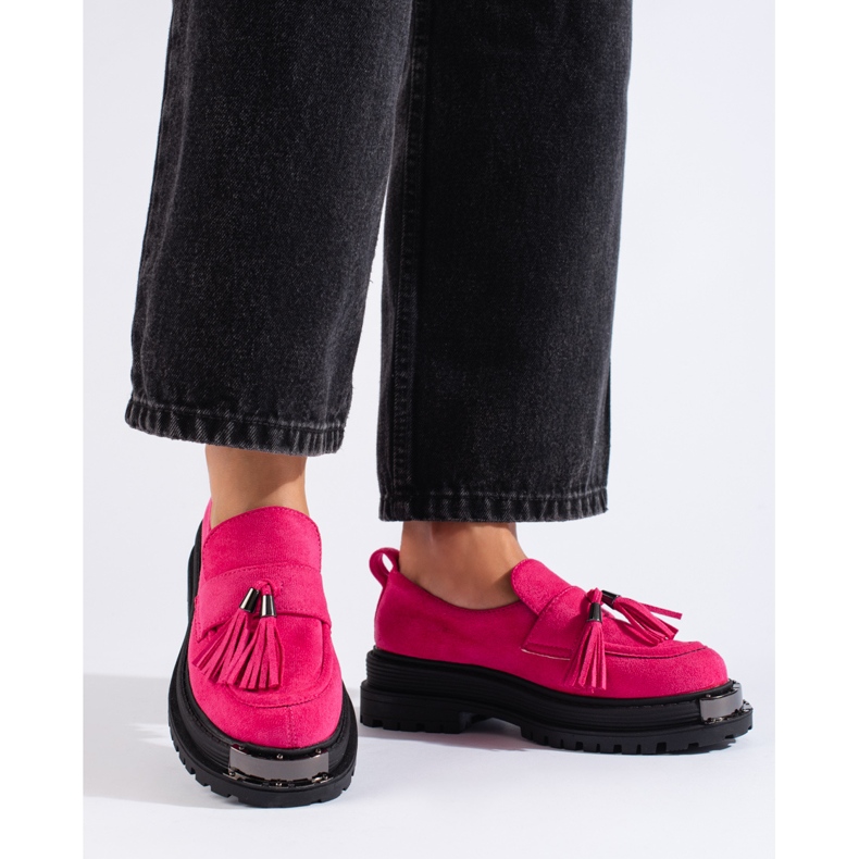 Fuchsiafarbene Wildleder-Loafer für Damen Shelovet-Loafer rosa 1