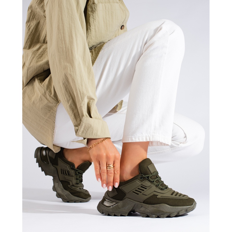 Dunkelgrüne Shelovet-Sneaker für Damen 1