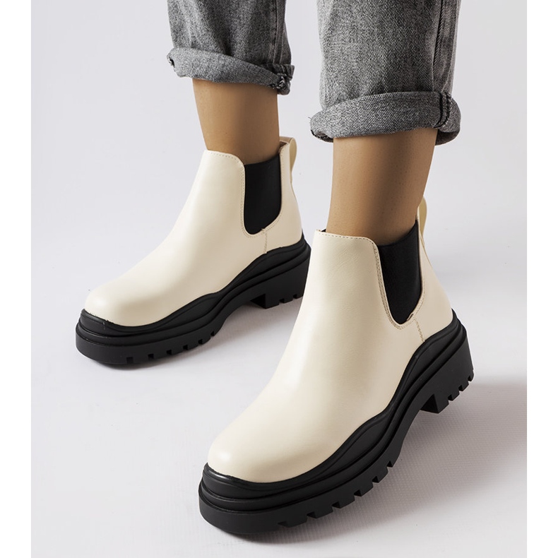 Beige Stiefeletten auf schwarzem Plateau von Marinone 1