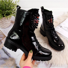 Damenstiefel mit Perlen, isoliert, Lackschwarz Jezzi RMR2071-15 2