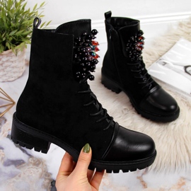 Damenstiefel mit Perlen isoliert schwarz Jezzi RMR2071-15 2