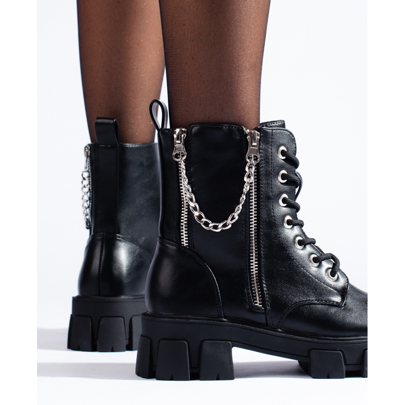 Damen-Shelovet-Arbeiter aus ökologischem Leder mit einer Kette schwarz 2