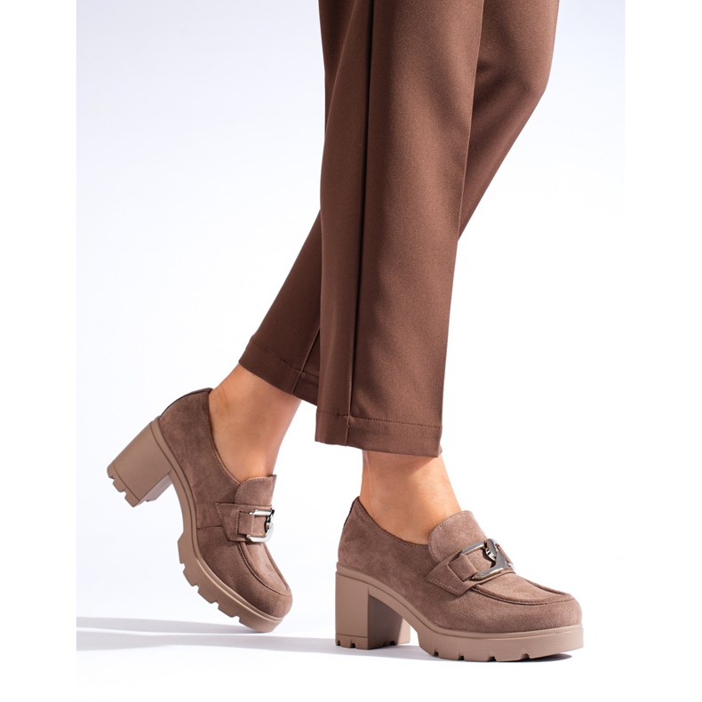 W. Potocki Dunkelbeige Wildleder-Schuhe mit hohem Absatz von Potocki 1