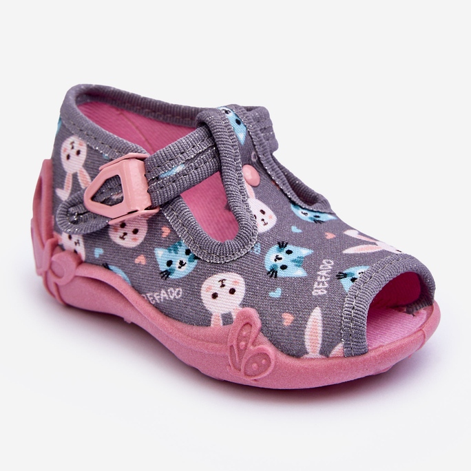 BEFADO S.A. Befado 213P139 Kaninchen-Hausschuhe-Sandalen, Grau und Rosa 1